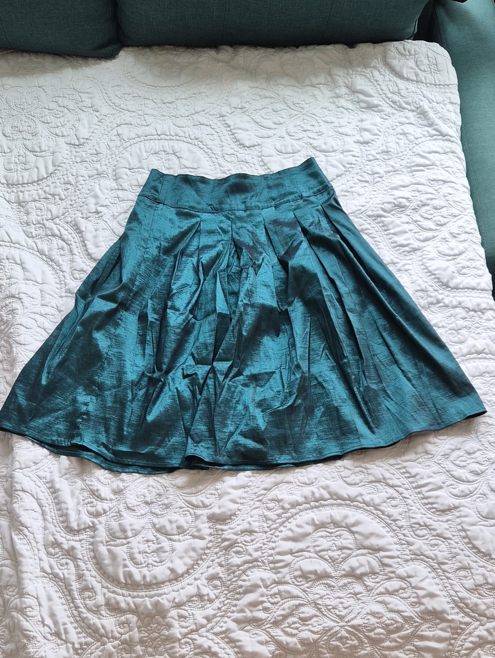 Teal Shiny Pleated Skater Skirt